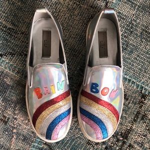 Stella McCartney Rainbow vegan loafers iridescent glitter size 37 / W 6.5 VGUC